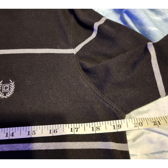 CHAPS Men's Pull Over Polo Shirt 1/4 Zip Long Sleeves Black & Gray Strip… - Picture 5 of 9